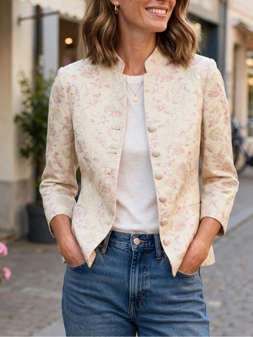 Jaclyn Smith Brocade Woven Floral Jacket Size 6 NWT Electric Grandma